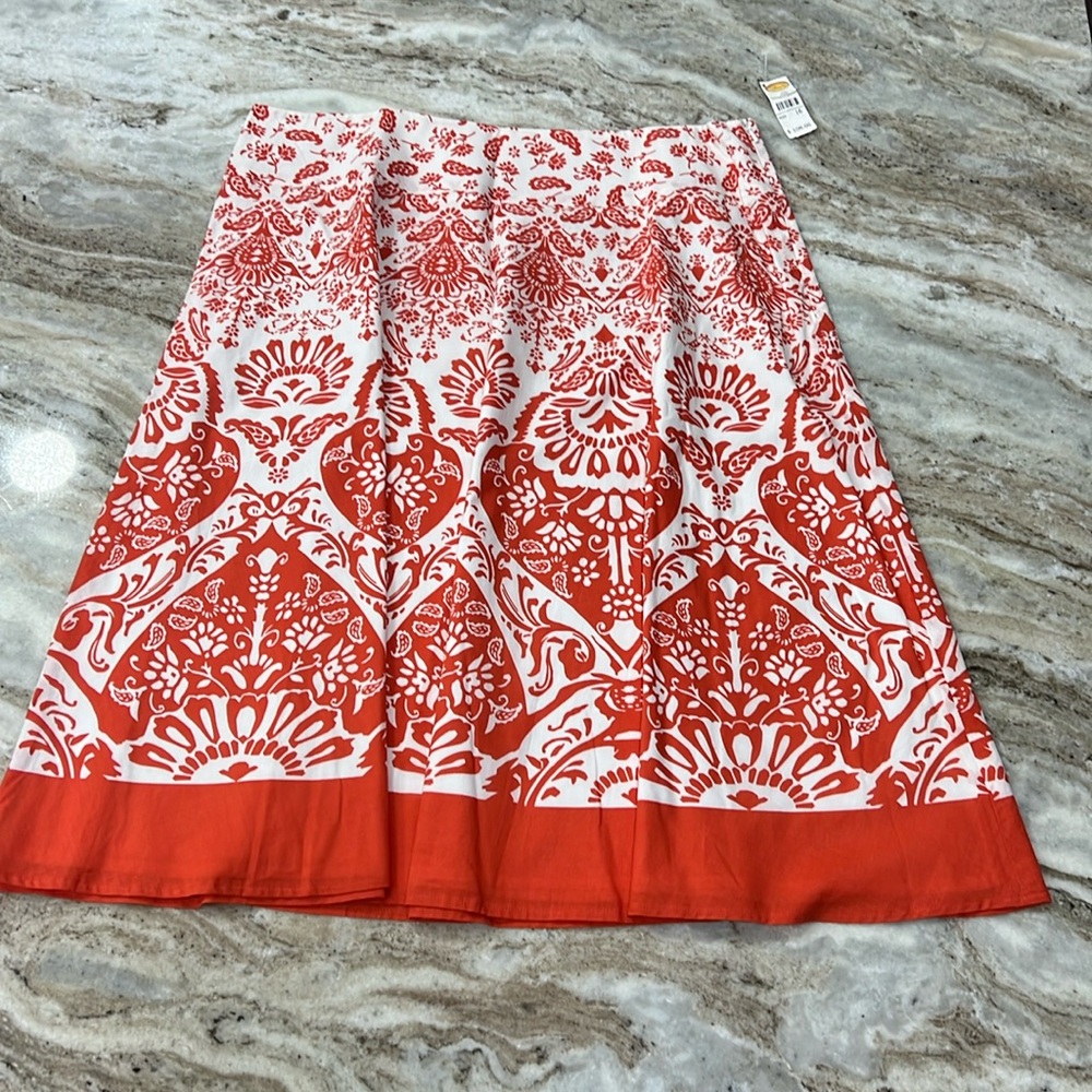 Talbots red and white pleated circle skirt